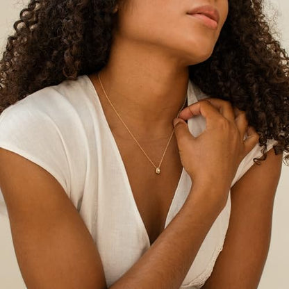Gold Necklace for Women, 14k Gold Plated Cubic Zirconia Solitaire Pendant Necklace Waterproof Formal Necklaces for Women Cute Simple Necklaces Trendy Gold Jewelry Non Tarnish - color: Gold-round cz