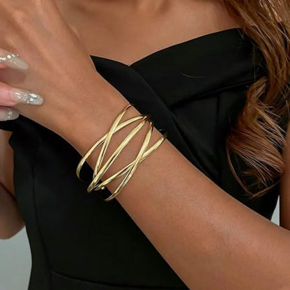 3PCS Gold Chunky Cuff Bracelets for Women Irregular Minimalist Statement Bangle Bracelets Set Open Wide Bangle Arm Cuff Upper Arm Punk Jewelry - color: 3PCS Bracelet Style 2