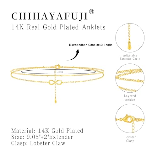 Sterling Silver Ankle Bracelets for Women Gold Waterproof Non Tarnish Beaded Chain Layered Stacking Dainty Butterfly Plus Size Large Anklet Summer Beach Vacation Jewelry Gift - color: gold3