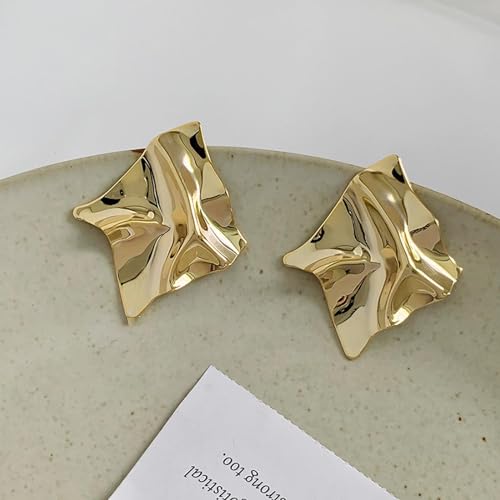 REELMAR Chunky Geometric Clip On Earrings for Women Trendy Gold-Plated Thick Hammered Rectangle Dupes Earrings Minimalist Statement Earrings No Piercing Clips - color: Chunky-Gold