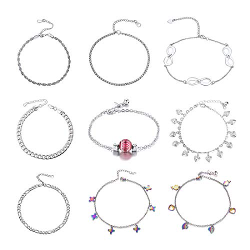 U7 Ankle Bracelets for Women Stainless Steel Waterproof Tarnish Resistant | 18K Gold Plated/Silver/Rose Gold Anklets, Cuban Chain Anklet Bracelets, Perfect for Summer Beach and Vacation Outfits - color: Stainless Steel-3mm-Wheat Chain