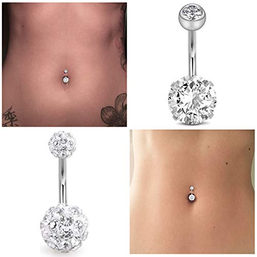 Belly Button Rings Stainless Steel 14G CZ Opal Navel Rings Barbells Women Girls Belly Piercing Jewelry - color: Silver Color-Style A: 5 PCS