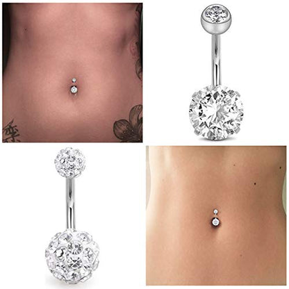 Belly Button Rings Stainless Steel 14G CZ Opal Navel Rings Barbells Women Girls Belly Piercing Jewelry - color: Silver Color-Style A: 5 PCS