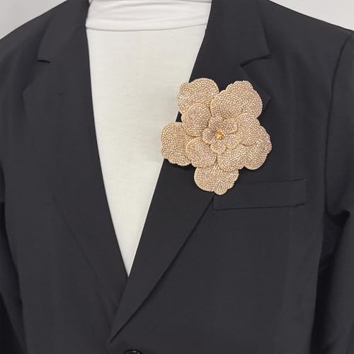 Rhinestone Flower Brooch Pin for Women Men Elegant Sparkly Crystal Camellia Floral Lapel Pins Shawl Dress Suit Clothes Accessories Wedding Party Fashion Jewelry 105mm - color: Rose Gold