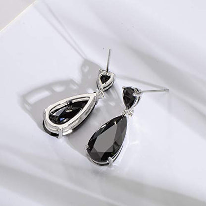 Wedding Jewelry Set for Bridesmaids - Sterling Silver Teardrop CZ Crystal Cubic Zirconia Rhinestone Diamond Bridal Necklace Earrings Set for Bride Mother of Bride Party Prom Birthstone Costume Jewelry - color: Dec-Black Zircon