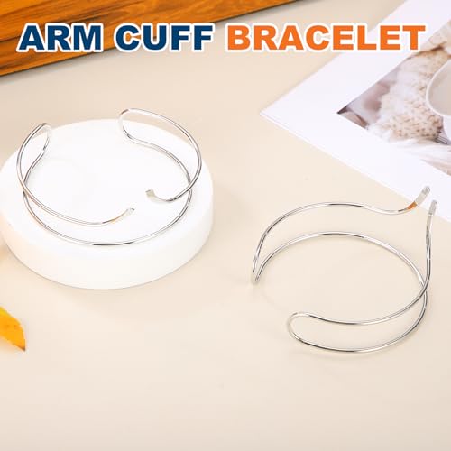 MECCANIXITY 2Pcs Arm Cuff Bracelet for Women, Two-Wire Upper Arm Cuffs Open Adjustable Minimalist Cuff Bangle Bracelet Set Stackable Armband - color: Silver