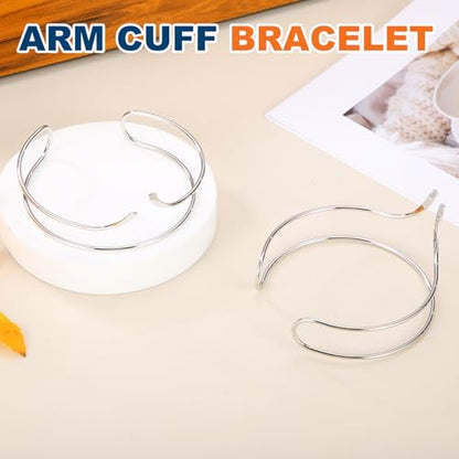 MECCANIXITY 2Pcs Arm Cuff Bracelet for Women, Two-Wire Upper Arm Cuffs Open Adjustable Minimalist Cuff Bangle Bracelet Set Stackable Armband - color: Silver