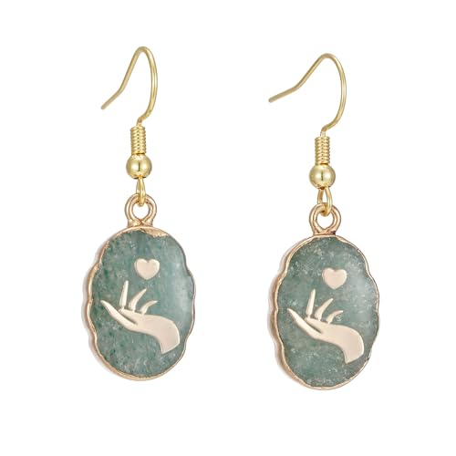 Boho Multiple Style Natural Stone Earrings for Women Unique Healing Gemstone Energy Hypoallergenic Lightweight Dangle Drop Earrings Multiple Styles Earrings Jewelry for Birthday Party Gift - style: Green Aventurine Handlove