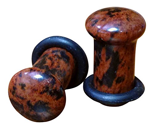 Pair Single Flare Mahogany Obsidian Stone Plugs Gauge Earlets Organic Pierced Body Jewelry - style: 2g (6mm)