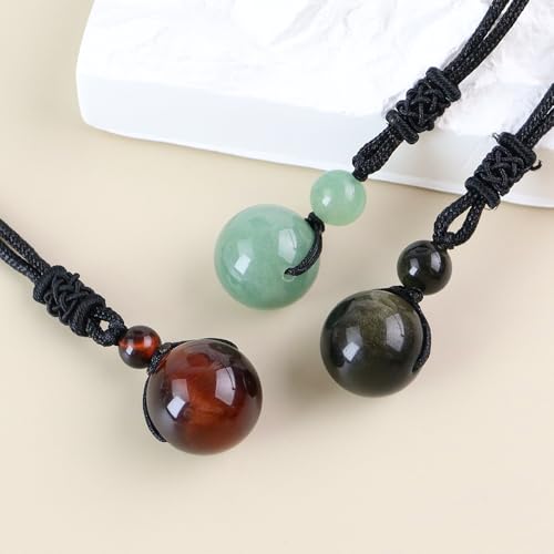 Anjiucc Natural Gemstone Healing Crystals Necklace, Adjustable Chakra Beads Pendant for Women Men, Protection, Energy Balance - color: 3pcs set 3