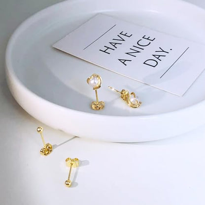 IMBOS Pearl Earrings 14k Gold Plated Daisy Flower Stud Earrings for Women Ball Stud Flat Back Earring Hypoallergenic Statement Earring Trendy Jewelry Gift for Women - color: Gold-Caged Pearl Ball
