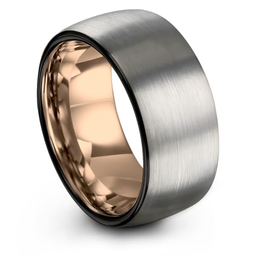 Tungsten Wedding Band Ring 10mm 8mm 6mm 4mm for Men Women 18k Rose Gold Plated Dome Black Grey Brushed Polished - color: 8 Rose Gold Black Grey Tungsten