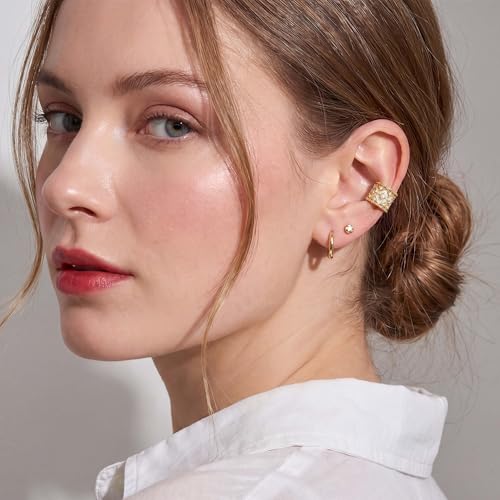 Gold Ear Cuff for Women, 14K Gold Plated Single Non-Pierced Earring with Micro-Pave Cubic Zirconia Adjustable Open Ear Clip for Daily Wear & Special Occasions - color: ear cuff-S 001
