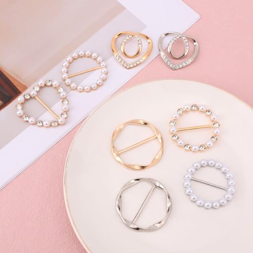 8pcs Scarf Rings & Buckles, Adjustable Shawl Clips, Cute T-Shirt Clips for Women, Stylish Clothing Accessories for Loose Clothes, Blouses, Dresses(Silver/Gold)