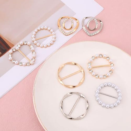 8pcs Scarf Rings & Buckles, Adjustable Shawl Clips, Cute T-Shirt Clips for Women, Stylish Clothing Accessories for Loose Clothes, Blouses, Dresses(Silver/Gold)