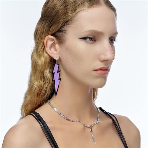 ONLYJUMP Acrylic Exaggerated Lightning Earrings Statement Punk Retro Geometric Delicate Neon Personalized Earrings Accessory Jewelry for Women - color: Glitter Purple