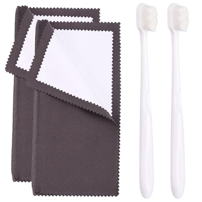 Jewelry Cleaning Kit, Include 2pcs Double Sided Polishing Cloth & 2pcs Soft Cleaner Brush for All Jewelry Diamond Gold Sterling Silver Earring Ring