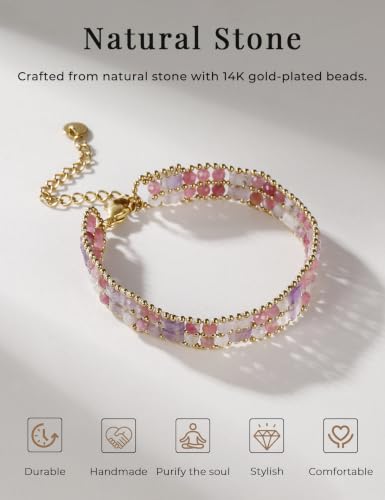 Boho Bracelets for Women Chakra Stackable Bohemian Bracelet Stack Energy Gemstone Crystal Healing Layered Summer Vacation Natural Stone Handmade Beach Jewelry for Women - color: Amethysts