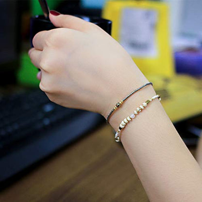 KELITCH Crystal Agate Friendship Bracelet Handmade Seed Beads Adjustable Bracelets for Women - color: White