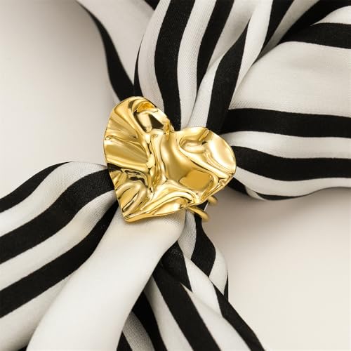 Kokoma Textured Heart Silk Scarf Ring for Women Love Hearts Stainless Steel Shawl Clips Scarves Rings Buckle Holder Brooch Simple Finger Band Accessories Jewelry