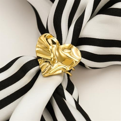 Kokoma Textured Heart Silk Scarf Ring for Women Love Hearts Stainless Steel Shawl Clips Scarves Rings Buckle Holder Brooch Simple Finger Band Accessories Jewelry