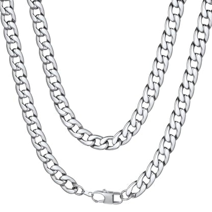 ChainsHouse Cuban Link Chain Necklace Men Women, 5/9/12/15mm Width, Stainless Steel/14K Gold Plated Cuban Necklace, 14"-30" Length, with Gift Box - color: C: Cuban-12mm-steel, size: 22.0 Inches