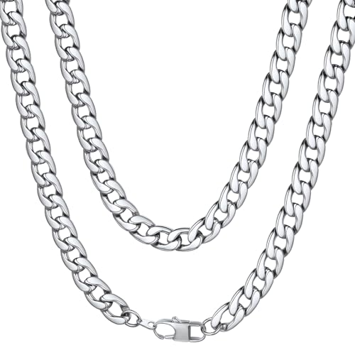 ChainsHouse Cuban Link Chain Necklace Men Women, 5/9/12/15mm Width, Stainless Steel/14K Gold Plated Cuban Necklace, 14"-30" Length, with Gift Box - color: C: Cuban-12mm-steel, size: 24.0 Inches