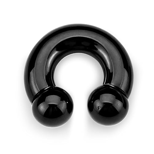 G23 Titanium Septum Ring Horseshoe Pincher Spike Nose Piercing Jewelry | 00/0/2/4/6/8/10/12G Circular Barbell Stretched Body Piercing Jewelry for Women Men,ASTM F136 Titanium Earrings, 10/12/16/19mm - color: Black-Horseshoe Balls, size: 0G(8mm)-16mm