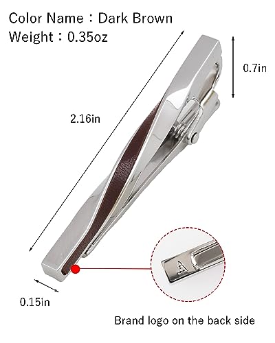 [TAVARAT] Tie Clip Tie Clips for Men Genuine Leather Silver Tie Bar Tie Pin Tps-078 - style: dark brown