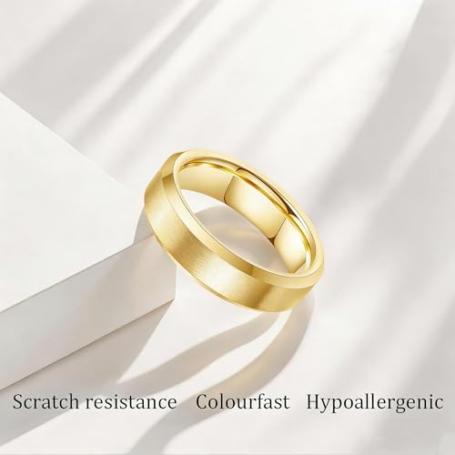 Stainless Steel Wedding Band Ring For Men Women | Sandblasted matte finish, 4mm/6mm/8mm widths, steel/black/gold-tone colors, everyday wear, wedding - color: Matte-6mm-Gold
