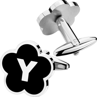 Initial Cufflinks for Men, Black Silver Letter Personalized Shirts CuffLinks,Stainless Steel Cuff Links,Gifts for Wedding Party Business Valentine - style: Letter Y