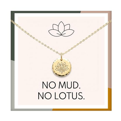 HOPE LOVE SHINE Women's New Beginnings Necklace - 14k Gold Plated Sterling Silver, Healing & Recovery Gift, Adjustable 16+2" Chain - color: 14K GOLD VERMEIL, style: d. NO MUD NO LOTUS