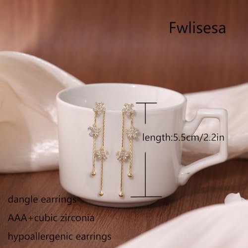 Dangle Earrings for Women, Formal Teardrop Drop Earrings Dainty Wedding Bridal Dangling Earrings 14k Gold Plated Long Gold Earrings for Women Trendy Hypoallergenic Waterproof Prom Jewelry - color: Gold-Flower
