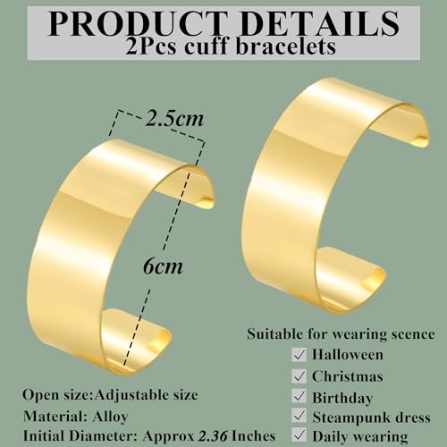BOMAIL 2PCS Cuff Bangle Bracelets for Women | 14k Gold Sliver Plated,Adjustable,Wide Bangles,Wrist Wrap Cuff,Gold Bracelets Jewelry Gift - color: Gold-1
