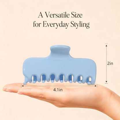 Ivyu 4-Inch Large Rounded Rectangle Hair Claw Clip for Women, Strong Hold | Smooth rounded teeth and a strong spring provide a secure hold for full updos on fine to medium hair. - color: Light blue