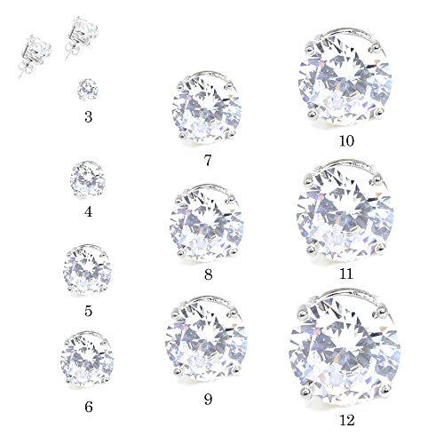 Stainless Steel Round Cut Cubic Zirconia Stud Earrings With Clear Case - Gold, Silver (3mm~12mm) - color: 10mm-Silver