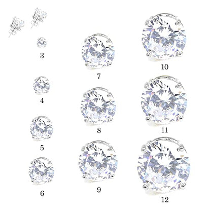 Stainless Steel Round Cut Cubic Zirconia Stud Earrings With Clear Case - Gold, Silver (3mm~12mm) - color: 10mm-Silver
