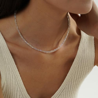 JSJOY Tiny Crystal Beaded Choker Necklaces for Women Colorful Beaded Necklace Dainty Choker Necklaces Simple Boho Jewelry Gifts for Teens Handmade Shining Bead Necklaces Gifts - color: Light Green