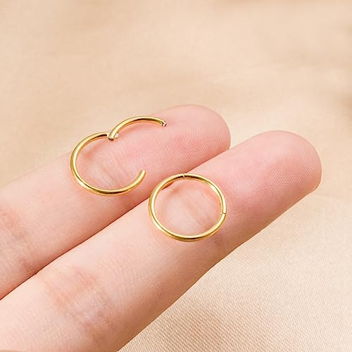 Small Gold Hoop Earrings, Lightweight 14K Gold Plated Huggie Hoop Earrings for Cartilage Helix Tragus, Hypoallergenic Earrings for Women Men, Tiny Thin Hoops Surgical Steel Endless Hoops Earrings 6-10 mm - color: 10mm Hoop Gold-18g