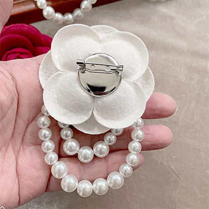 Wool Camellia Flower Pearl Tassel Brooches Pins Delicate Flowers Brooch Classic for Wedding Party Dance Banquet for Women Dainty Elegant Lapel Pins Dress Suit Accessories - color: Beige