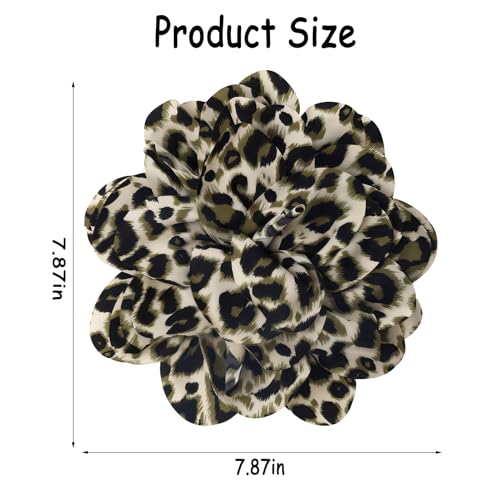 PLwelth Large Flower Brooch Pins Floral Hair Clips for Women Lapel Pins for Dress Clothes Suits Wedding Party Jewelry Gifts - color: Leopard Print-Green