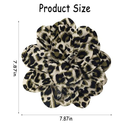 PLwelth Large Flower Brooch Pins Floral Hair Clips for Women Lapel Pins for Dress Clothes Suits Wedding Party Jewelry Gifts - color: Leopard Print-Green