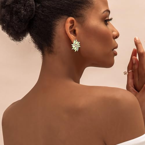 EVER FAITH Sparkly Rhinestone Clip-on Earrings for Women Bride, Fashion Marquise Crystal Cluster Wedding Bridal Stud Earring for Prom Formal Party - color: Iridescent AB Gold-Tone
