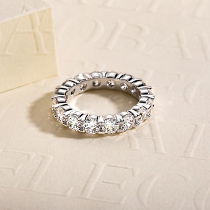 Cubic Zirconia Eternity Band Ring Round Cut/Cushion Cut 5A Grade D Color Simulant Diamond CZ Wedding Band Promise Anniversary Ring for Women - color: Round Cut