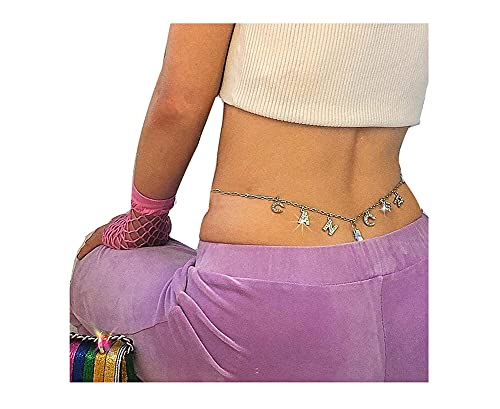 Women Sexy Rhinestone Waist Body Chain Crytal Sexy Letter Pendant Belly Waist Chain T-string Thong Body Jewelry - color: Cancer Letter