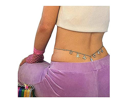 Women Sexy Rhinestone Waist Body Chain Crytal Sexy Letter Pendant Belly Waist Chain T-string Thong Body Jewelry - color: Cancer Letter