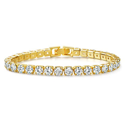 MDFUN 18K Yellow Gold Plated Round Tennis Bracelet for Women – Elegant 5mm Cubic Zirconia Tennis Bracelet – Great Gift for Mom, Wife & Loved Ones Size 6-8.5 inches - style: Round CZ- 6.0 in
