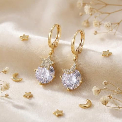 Sonateomber Gold Silver Small Hoop Dangle Earrings for Women, Trendy Dainty Rhinestone CZ Dangling Prom Wedding Leaf Flower Snowflake Butterfly Starfish Fashion Jewelry Gift - color: Purple