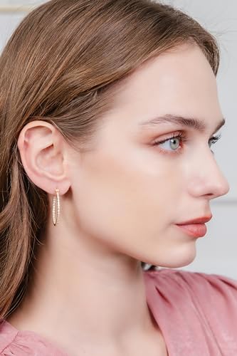 Hoops & Loops 925 Sterling Silver Cubic Zirconia Inside Out Oval Hoop Earrings for Women, 20mm 25mm 30mm - color: 30mm-Yellow Gold