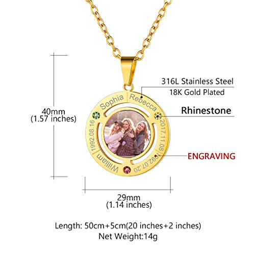 Custom4U Personalized Photo Necklace - Custom Heart/Oval/Round Charm Necklaces with Picture + Chain Adjustable - Stainless Steel/Acrylic Pendant Memorial Jewelry Christmas Gifts for Women - color: K-Gold Color